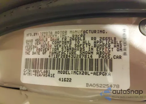 2003 Toyota Avalon Xl/Xls from USA, damaged, VIN 4T1BF28B43U287814